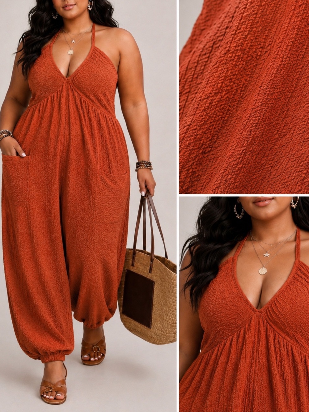 Rust Halter Wide-Leg Jumpsuit